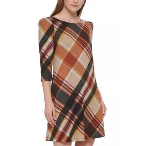 Jessica Howard Petite Plaid Puff-Sleeve A-Line Dress Size PS